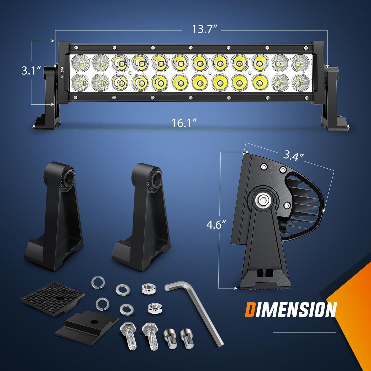 13.5Inch 72W Curved Spot Flood Combo Led Light Bar Off Driving RoadFog Light 12V