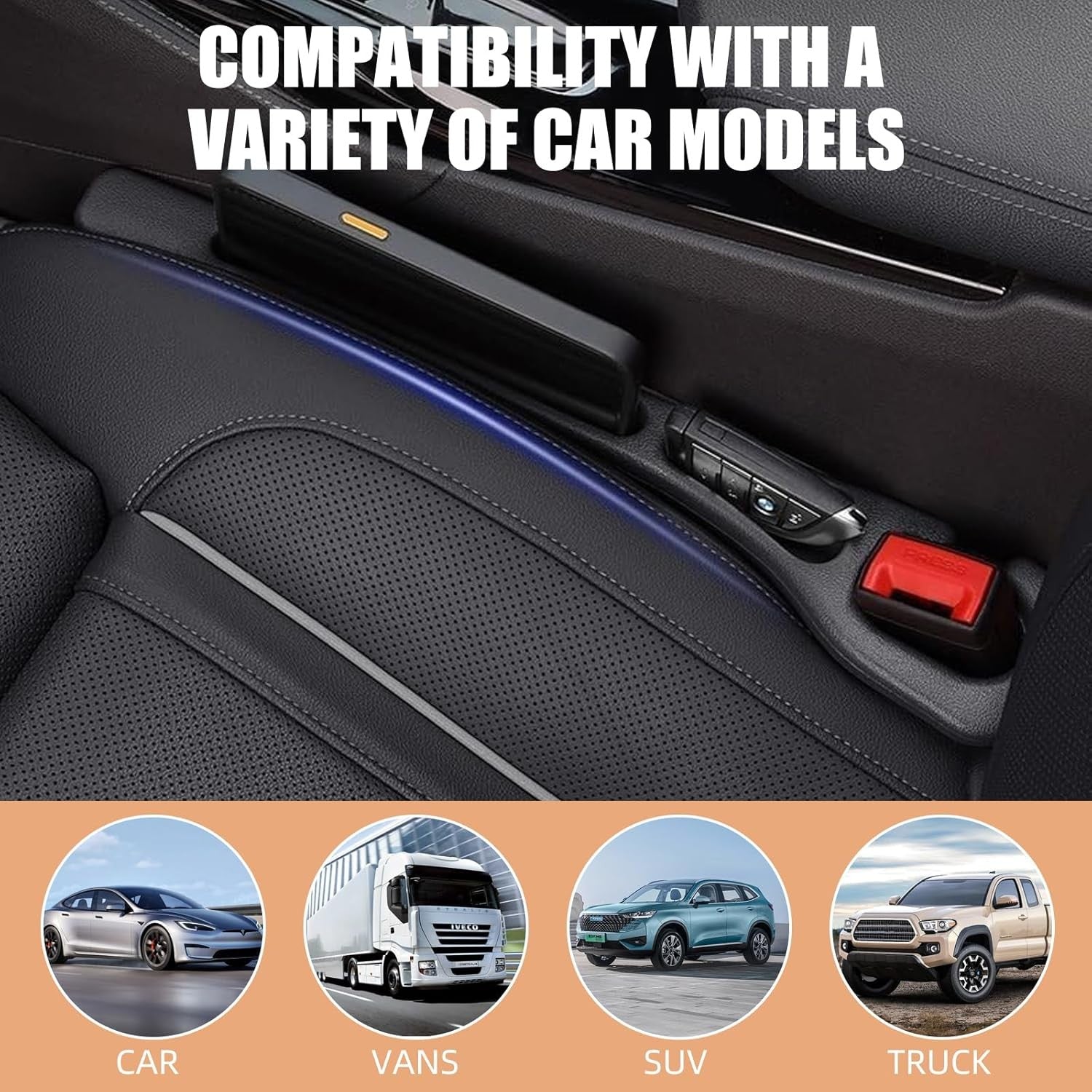 Car Seat Gap Filler Set of 2, Premium Interior Car Accessories, Multifunctional