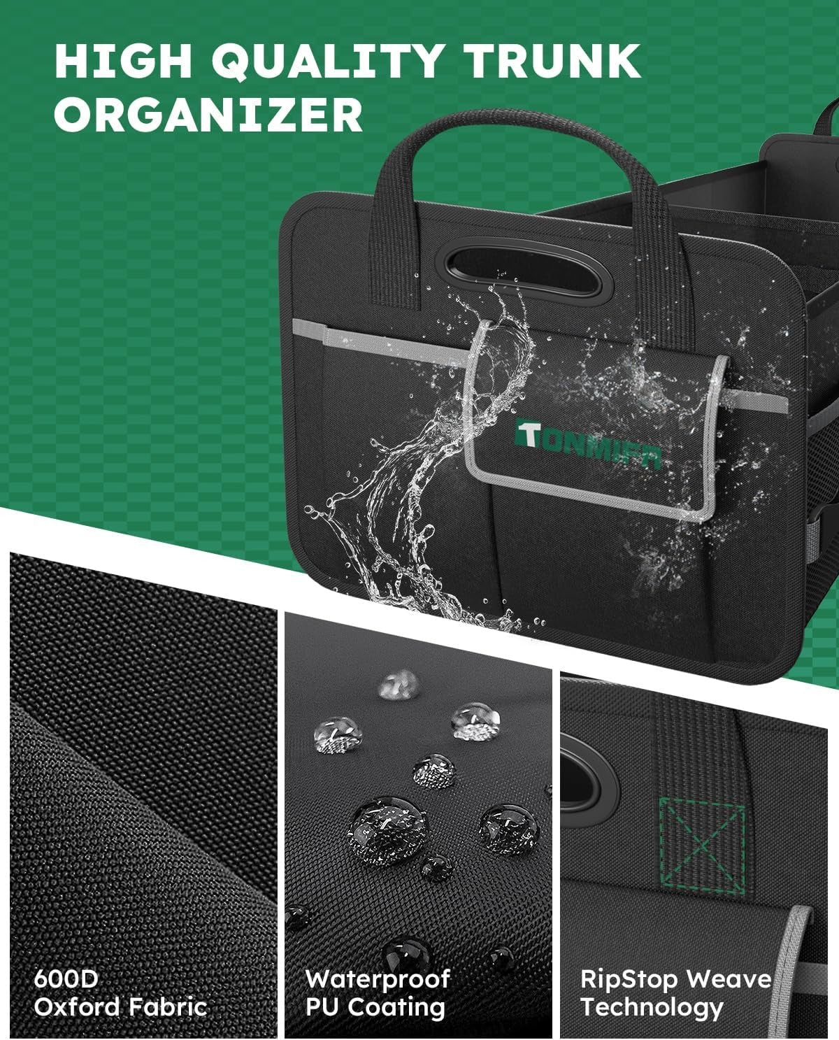 2-Compartment Trunk Organizer & Multi-Compartment Storage Box 600D Waterproof