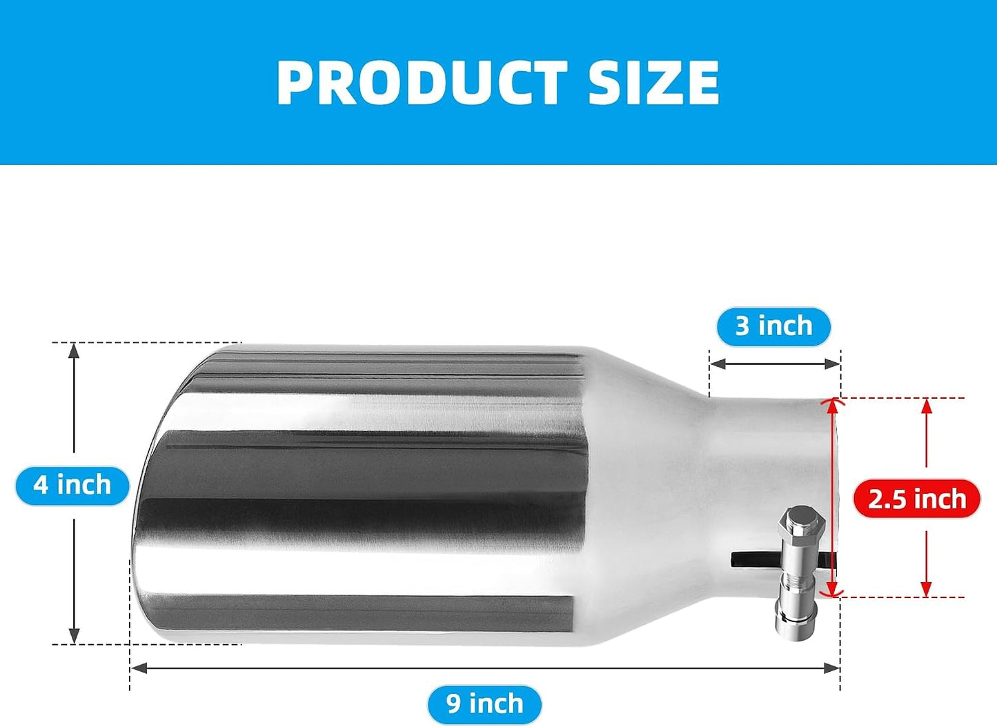 2.5" Inlet Universal Diesel Truck Exhaust Tip, 4in Outlet x 9in Overall Length