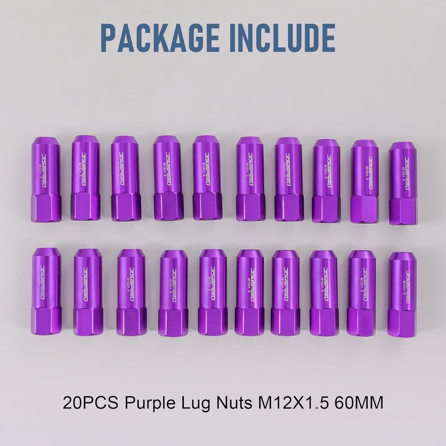 Purple 60MM Aluminum Extended Tuner Lug Nuts Replacement for Wheel M12X1.5 20PCS