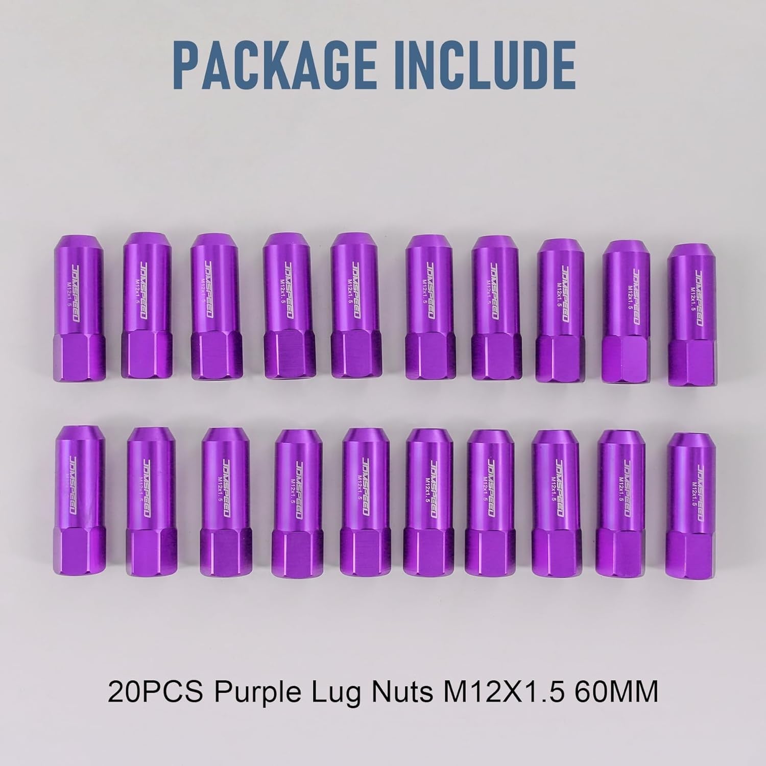 Purple 60MM Aluminum Extended Tuner Lug Nuts Replacement for Wheel M12X1.5 20PCS