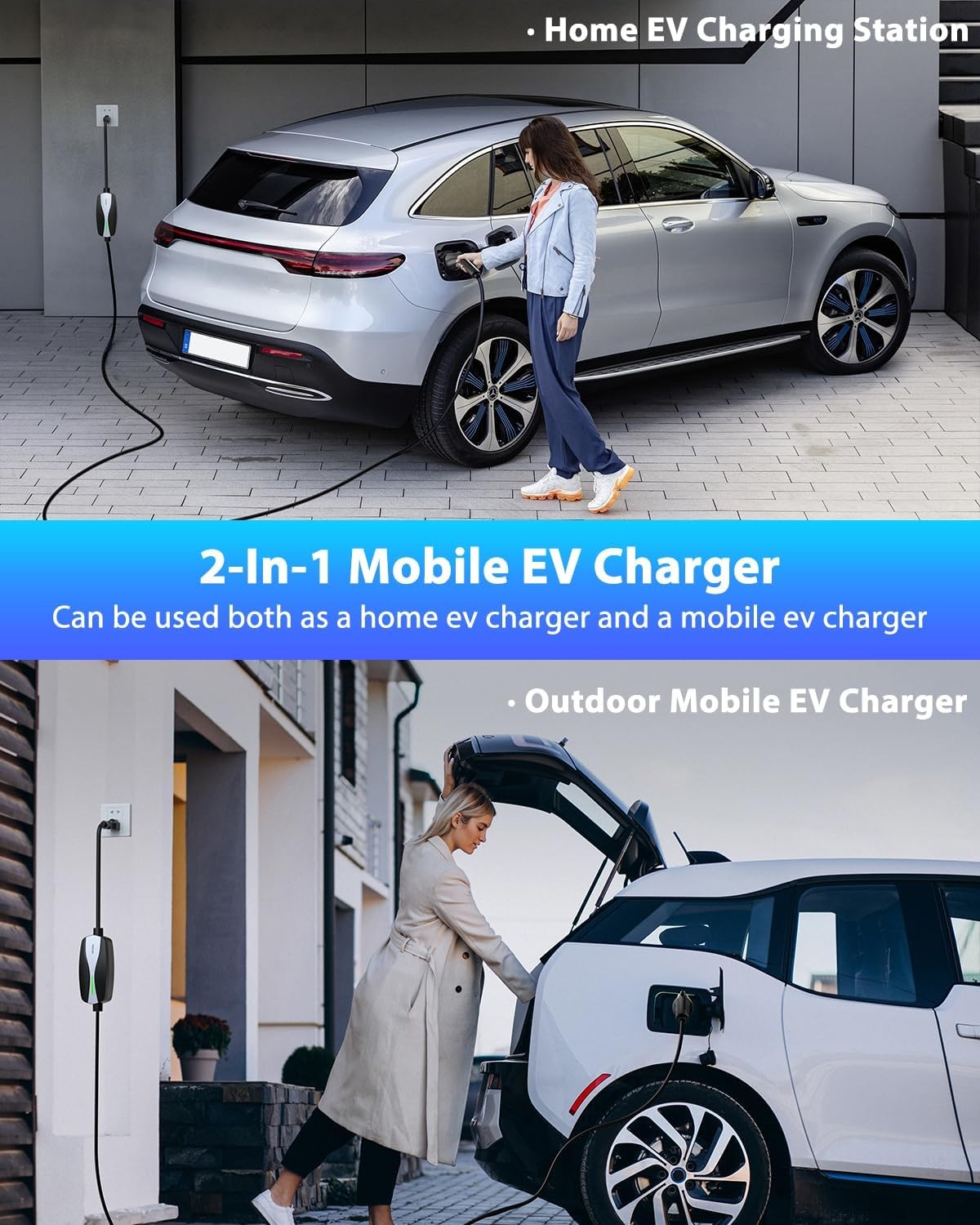 Level 1/2 EV Charger, 16Amp Electric Car Charger 25FT Cable with NEMA 6-20 Plug