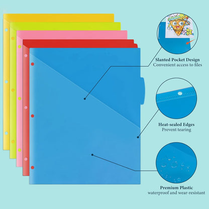 2 Sets 5-Tab Dividers with Front Clear Pocket, Plastic 3 Ring Binder Dividers