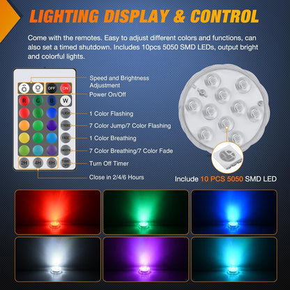 Marine Boat Light 4 PCS 10LED RGB Wireless Cabin Ambiance Multi Color Exterior