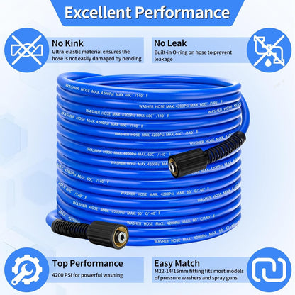 Pressure Power Washer Hose 25 FT x 1/4" Super Flexible Kink Resistant Car Washer