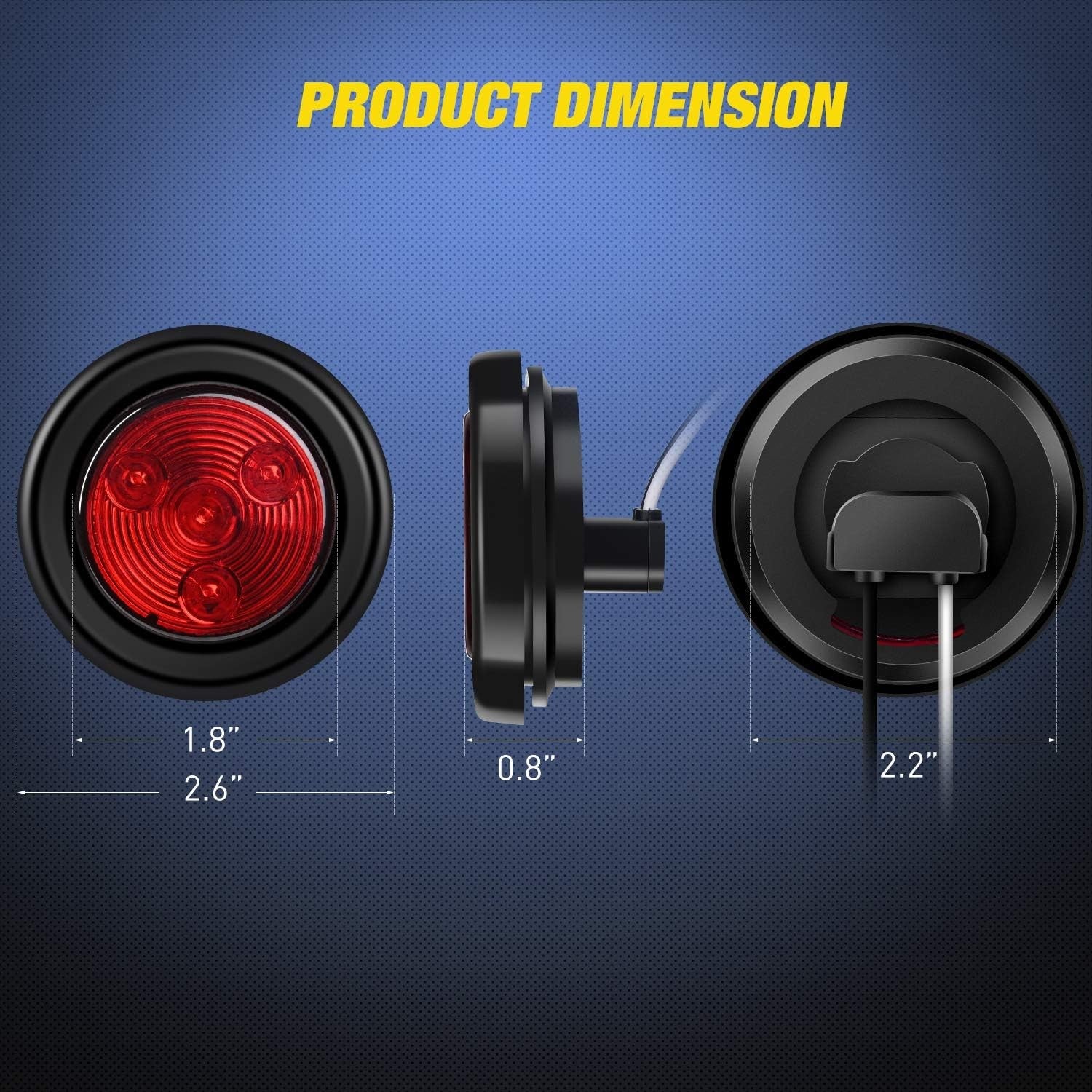 5PCS Red Round Trailer LED Marker Clearance Light 4 LED Flush Mount with Plug