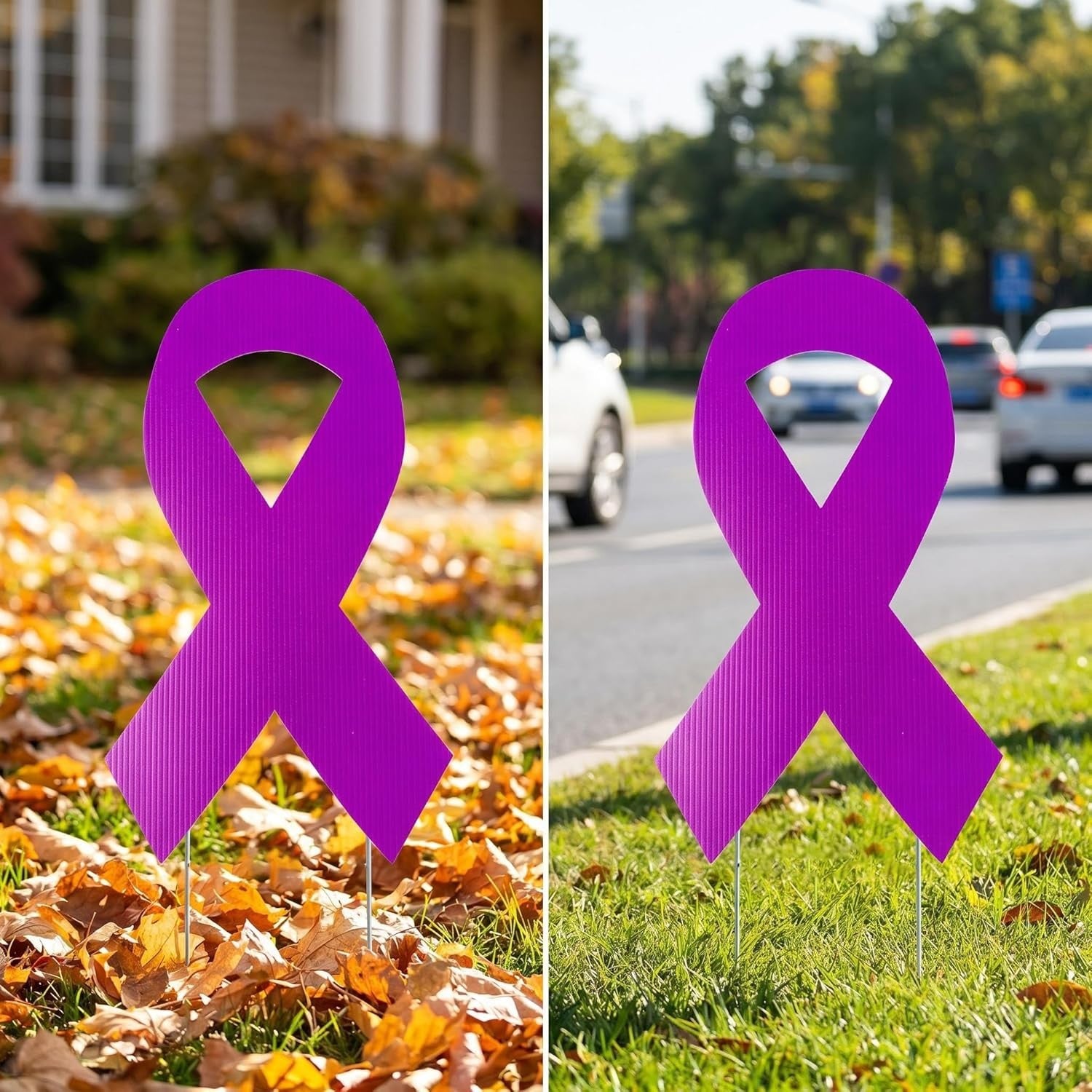 5pcs Large Ribbon Awareness Yard Signs with Metal Stakes 14" Ribbon Health