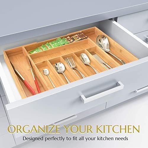 Signature Living Bamboo Expandable Utensil Drawer Organizer, Premium Bamboo