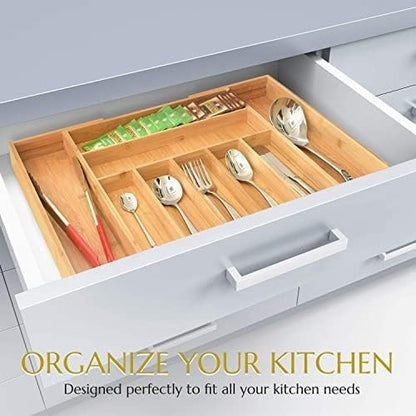 Signature Living Bamboo Expandable Utensil Drawer Organizer, Premium Bamboo