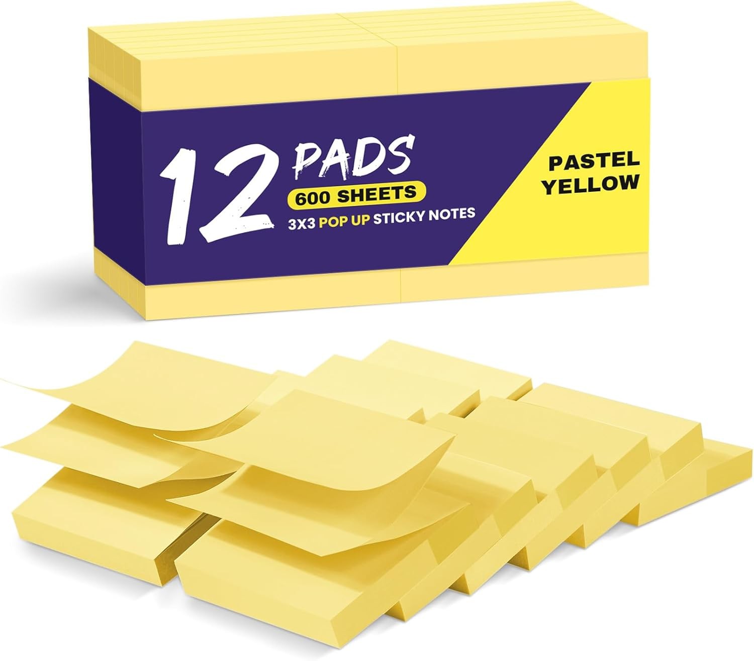 Pop Up Sticky Notes, 12 Pads, 3x3 inches, Yellow Self-Stick Note Pads Yellow