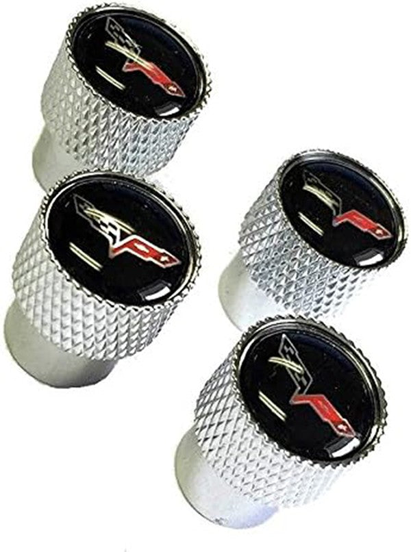 C6 Corvette Crossed Flags Logo Aluminum Valve Stem Caps Knurled