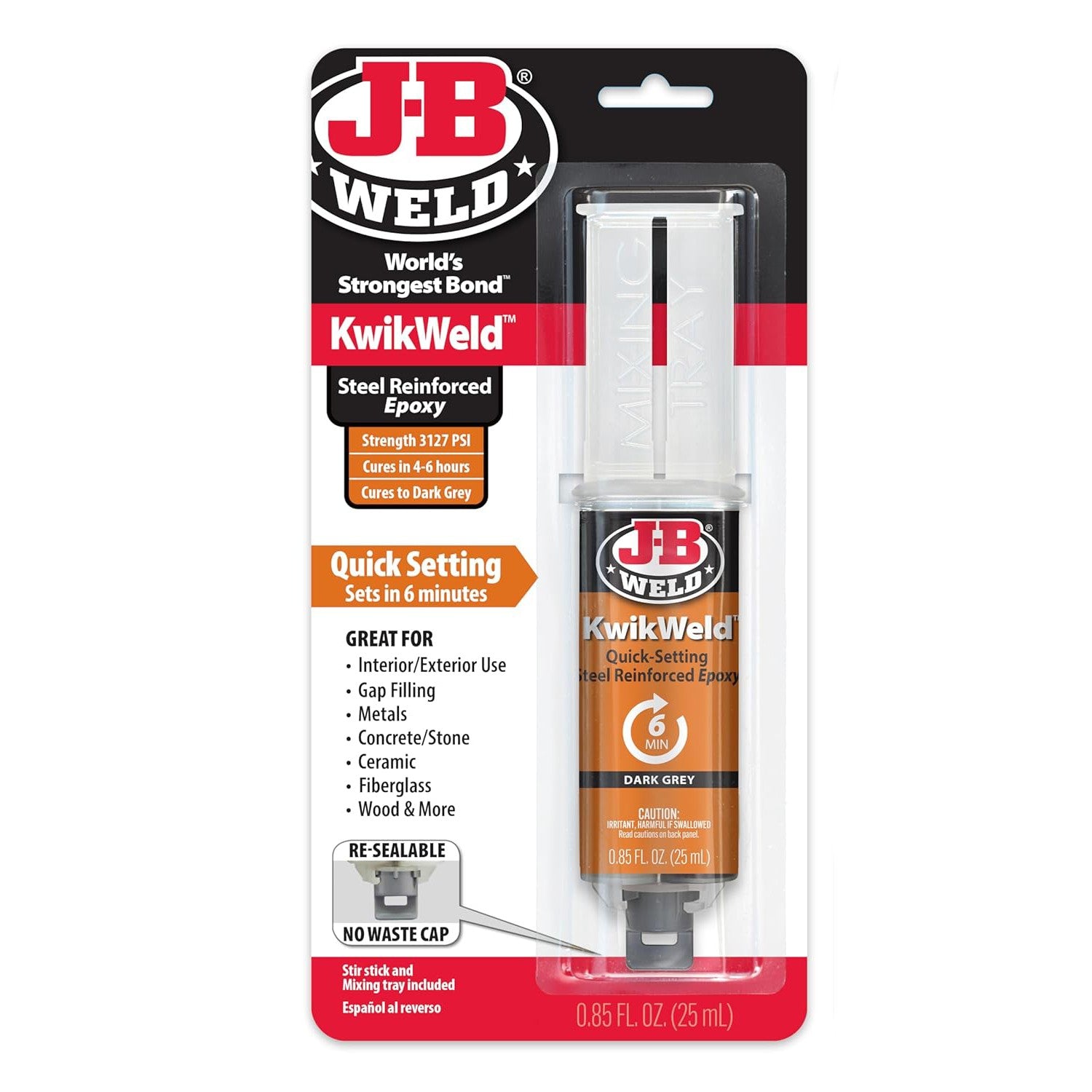 6 Minute Set Epoxy KwikWeld High Strength, Waterproof, 1 Pack, Dark Grey 50176-2