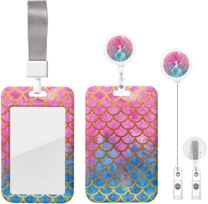 Mermaid Badge Holder with Lanyard and Retractable Reel with Clip for Office