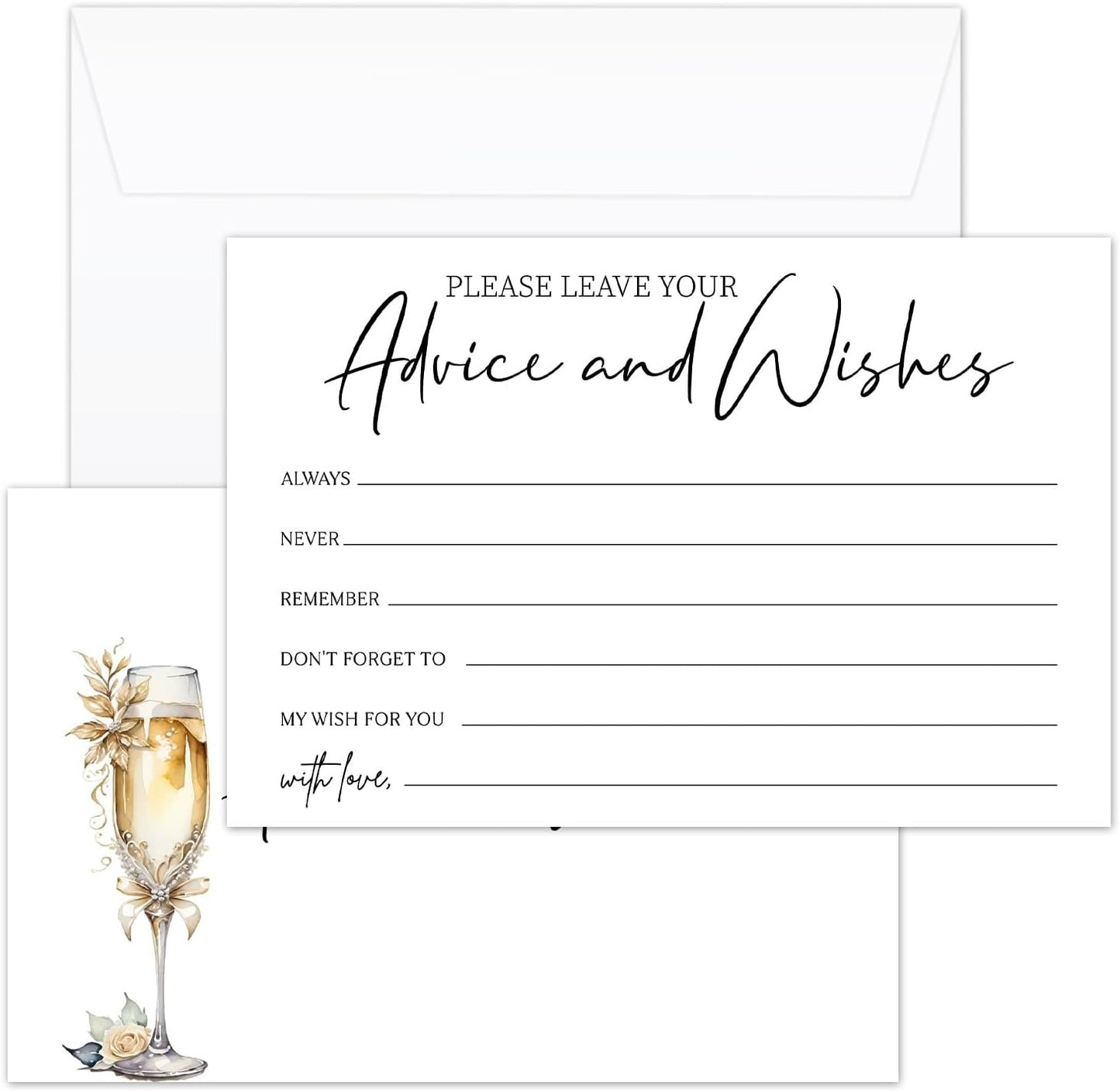 25 Pcs Wedding Advice Cards, Champagne Pattern Advice Cards For Bride And Groom