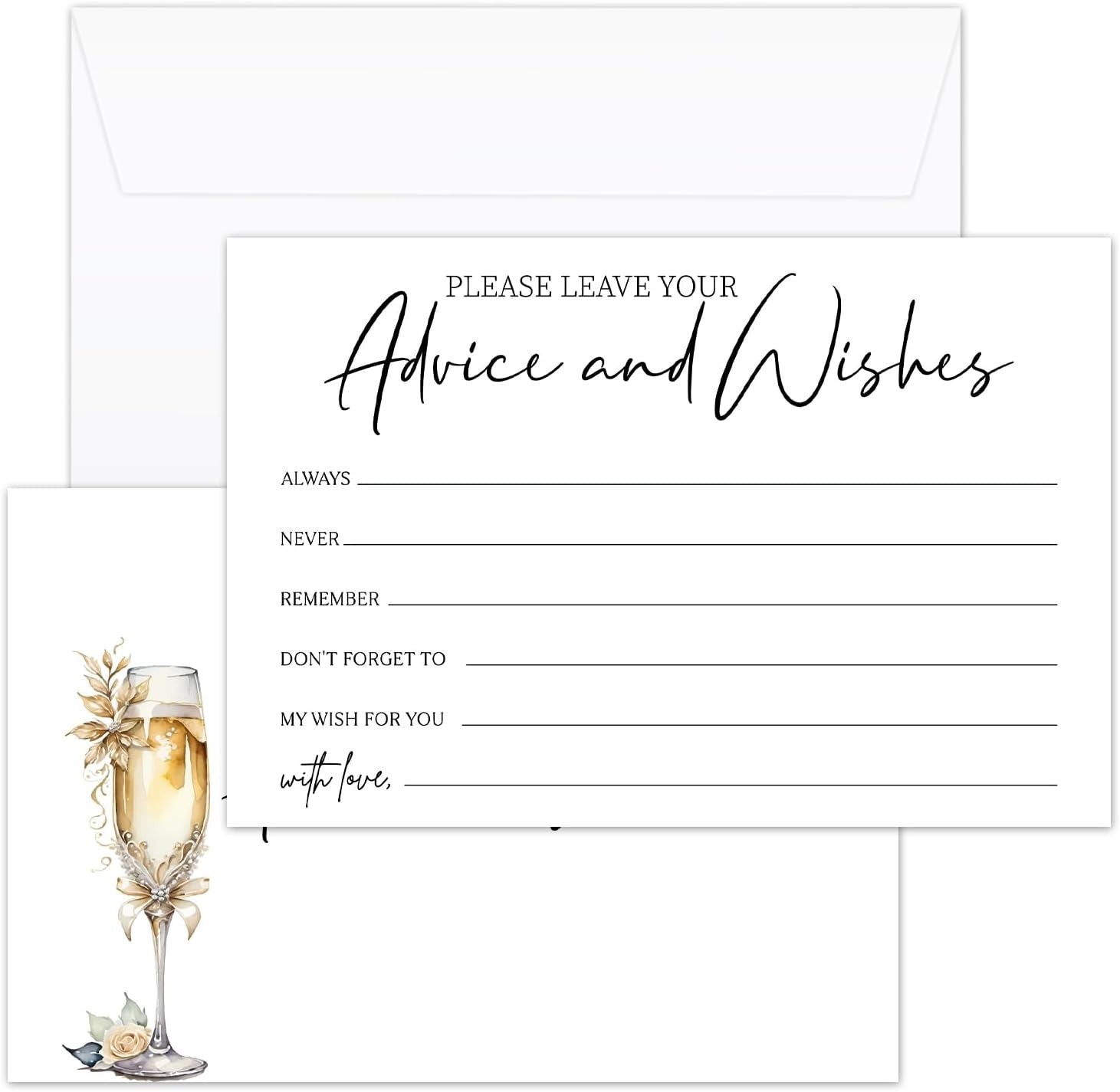 25 Pcs Wedding Advice Cards, Champagne Pattern Advice Cards For Bride And Groom