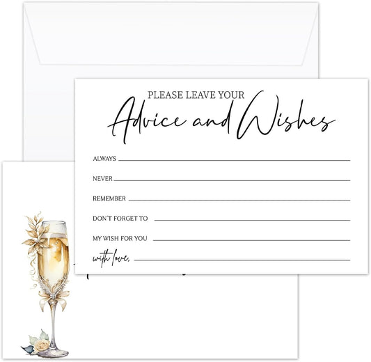 25 Pcs Wedding Advice Cards, Champagne Pattern Advice Cards For Bride And Groom
