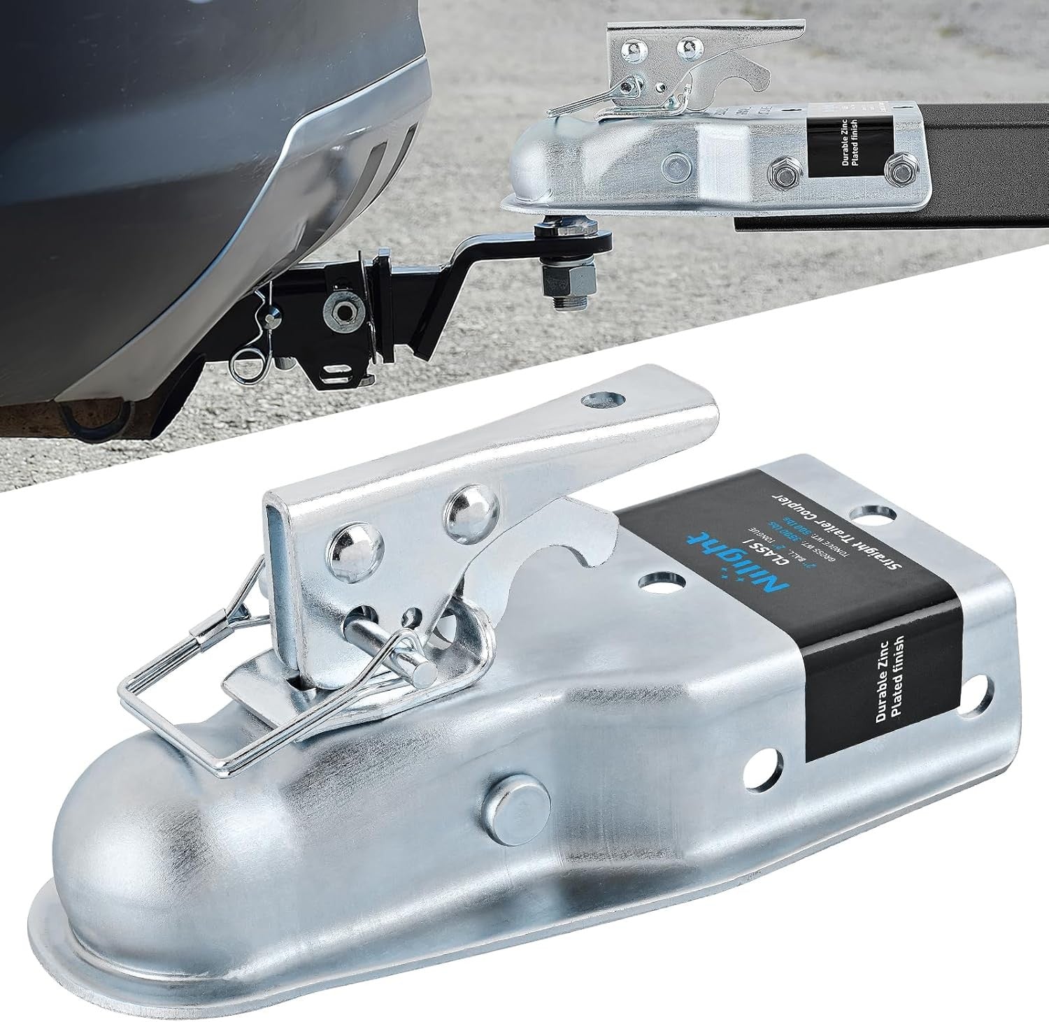 Straight Trailer Coupler with Security Latch&Chain for 1-7/8 Inch Hitch Ball