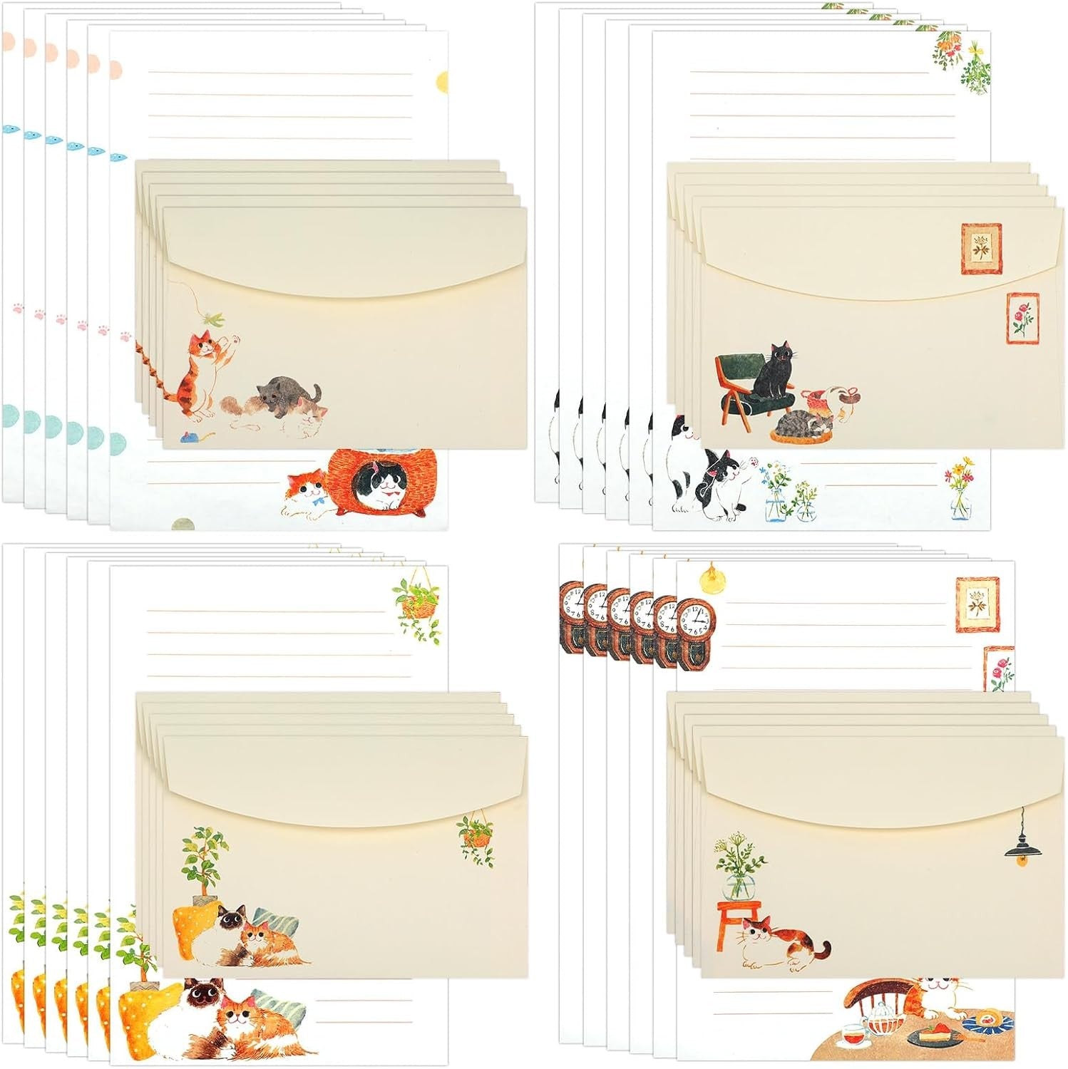 Writing Paper and Envelopes Set, 36pcs Vintage Fresh Cute Cat Letter Stationery