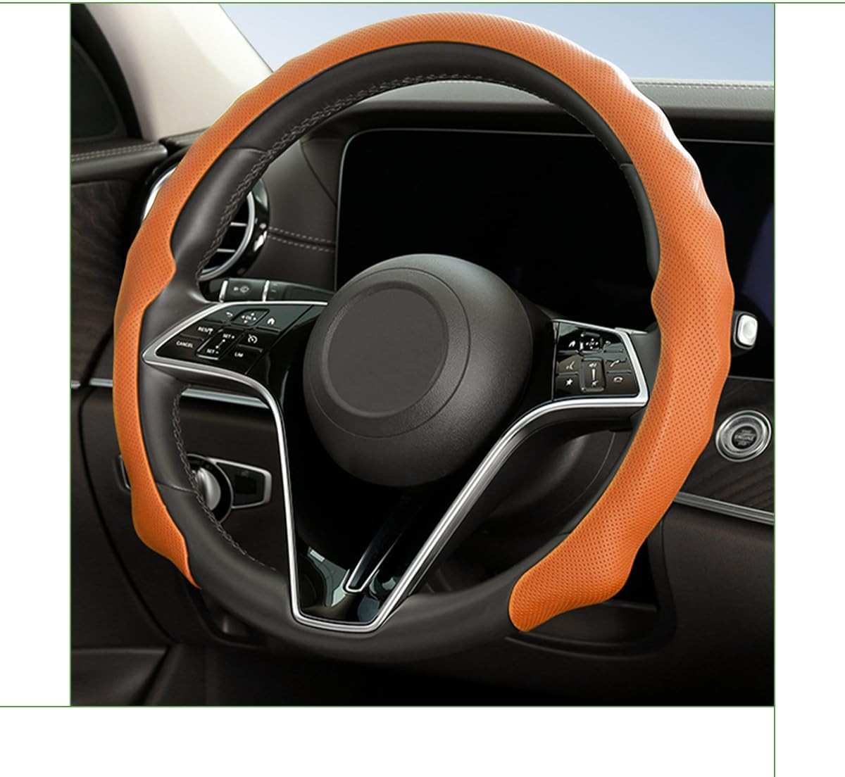 Car Steering Wheel Cover 15 inch Nappa Leather Anti-Slip & Ultra-Thin 5D Vehicle