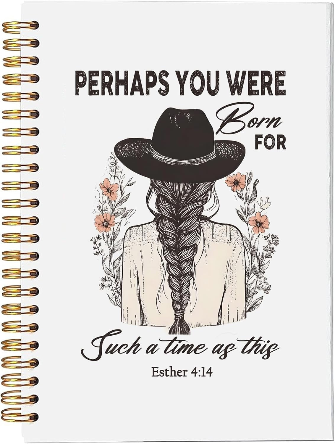 Vintage Floral Cowgirl Christian Spiral Notebook, Esther 4:14 Bible, 5.5x8.3