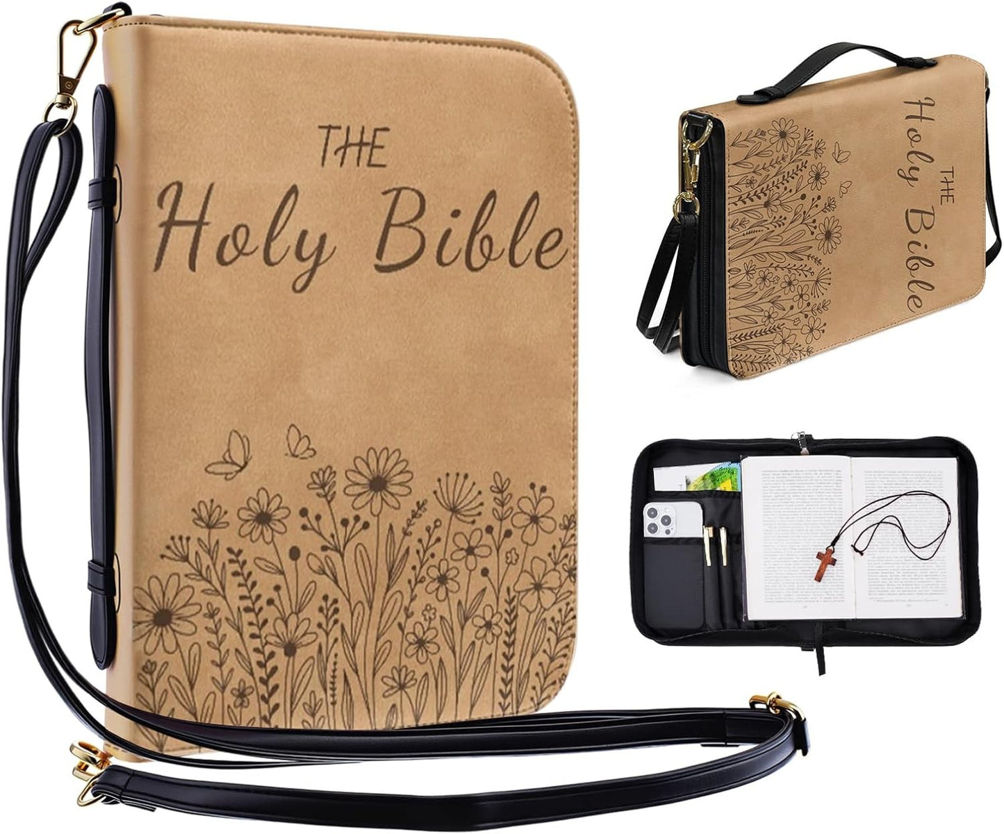 Bible Cover Case for Women PU Leather Bible Covers with Handle and Detachable