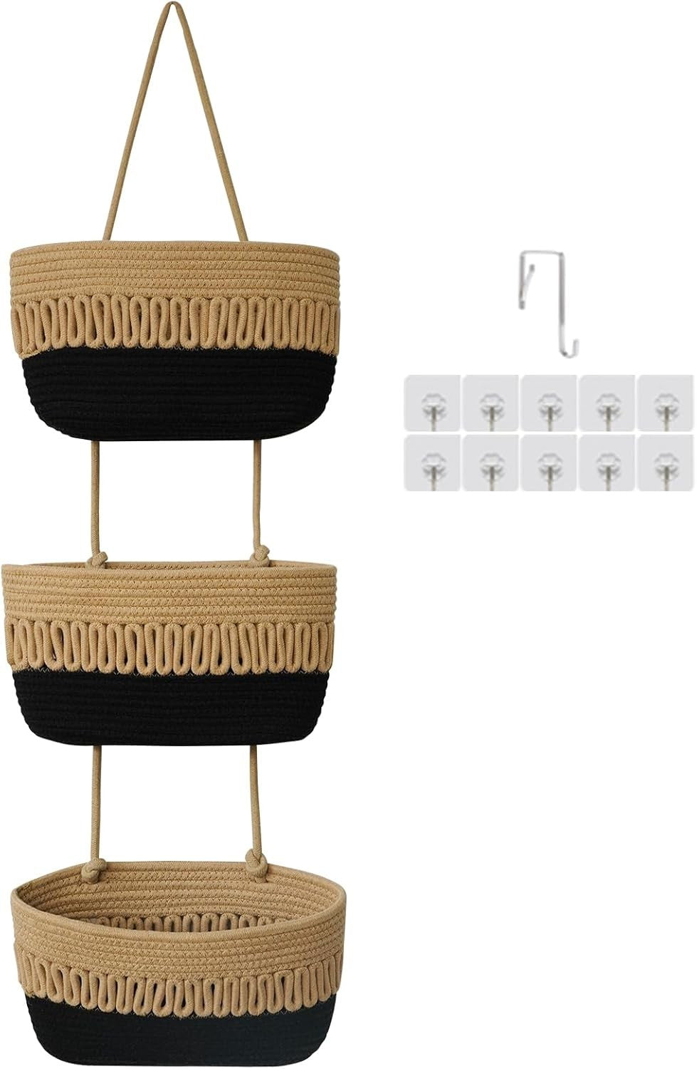 Over the Door Hanging Baskets for Organizing, 3-Tier Hanging Wall Basket Storage