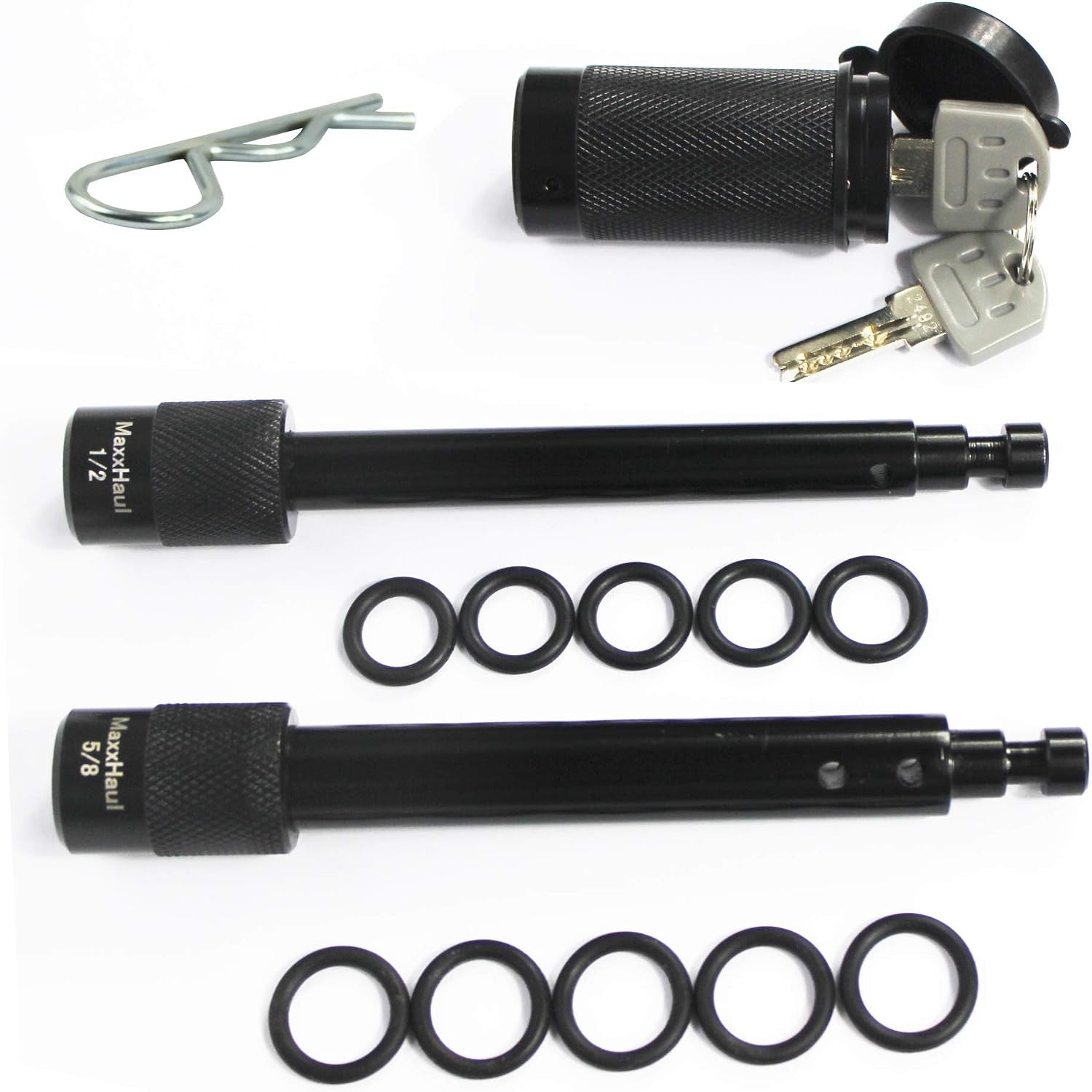 Hitch Pin Lock Set 2 Hitch Pins 1/2" and 5/8" with 1 Shared Lock Keyed Alike