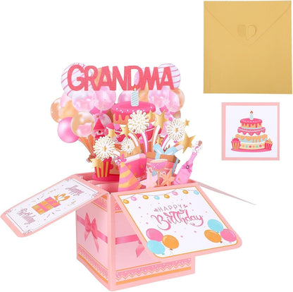 Happy Birthday Pop Card Colorful Balloons & Fireworks Design 3D Greeting Card