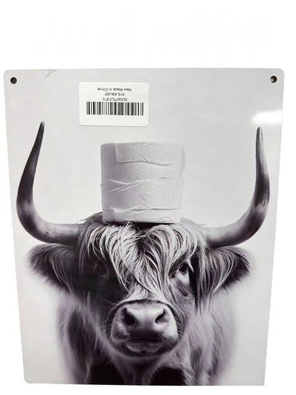 Funny Western Highland Cow Bathroom Signs, Funny Highland Cow 8x10 Inch