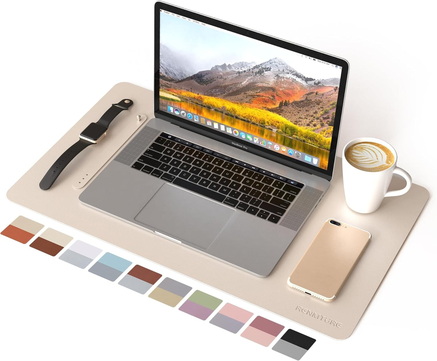 Double-Sided Two-Tone Faux Leather Desk mat Desktop Organization 23.6" x 13.7"