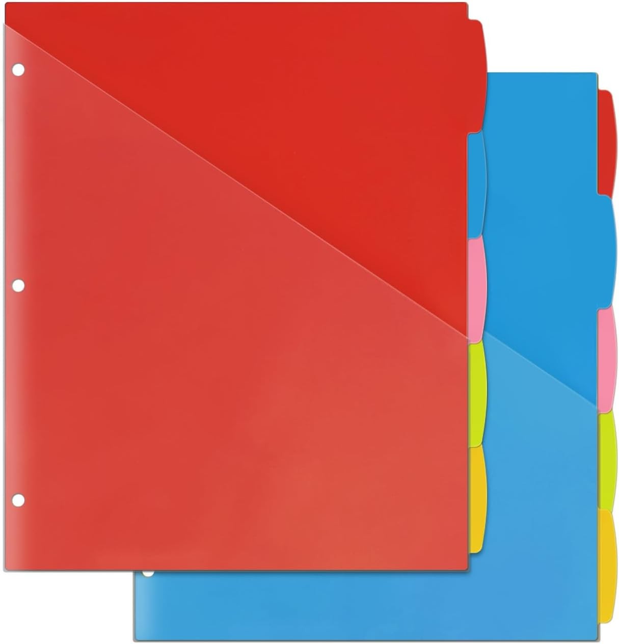 2 Sets 5-Tab Dividers with Front Clear Pocket, Plastic 3 Ring Binder Dividers