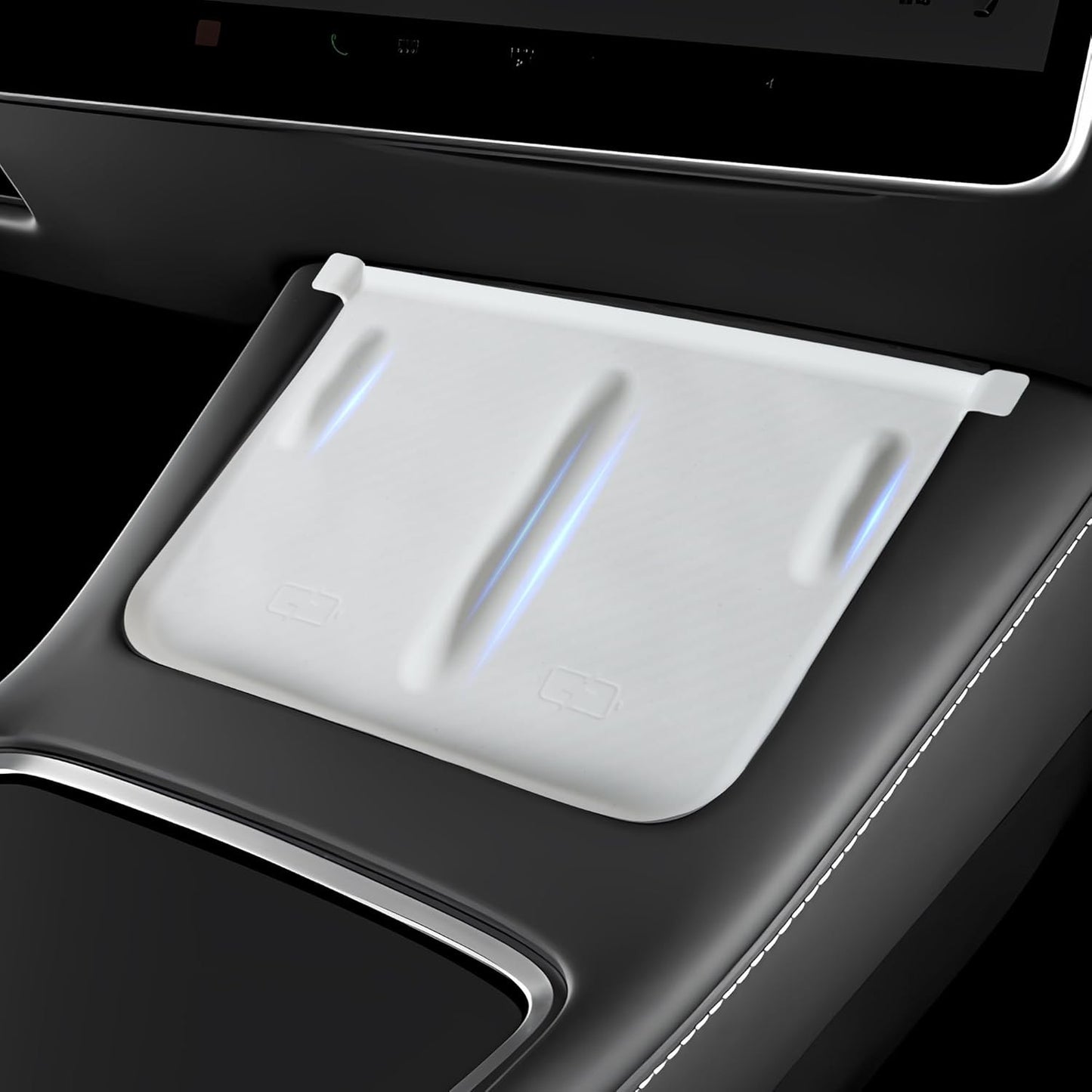 Center Console Silicone Mat(White Carbon Fiber Texture) Designed for Tesla Model