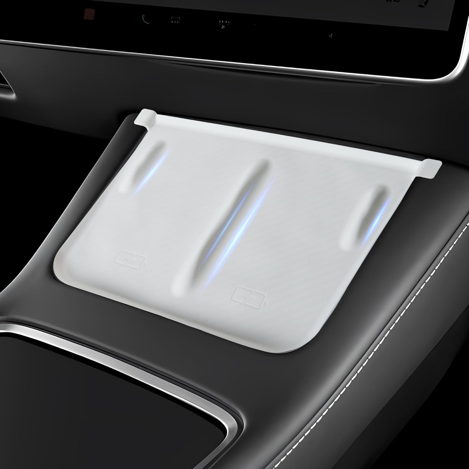 Center Console Silicone Mat(White Carbon Fiber Texture) Designed for Tesla Model
