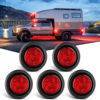5PCS Red Round Trailer LED Marker Clearance Light 4 LED Flush Mount with Plug