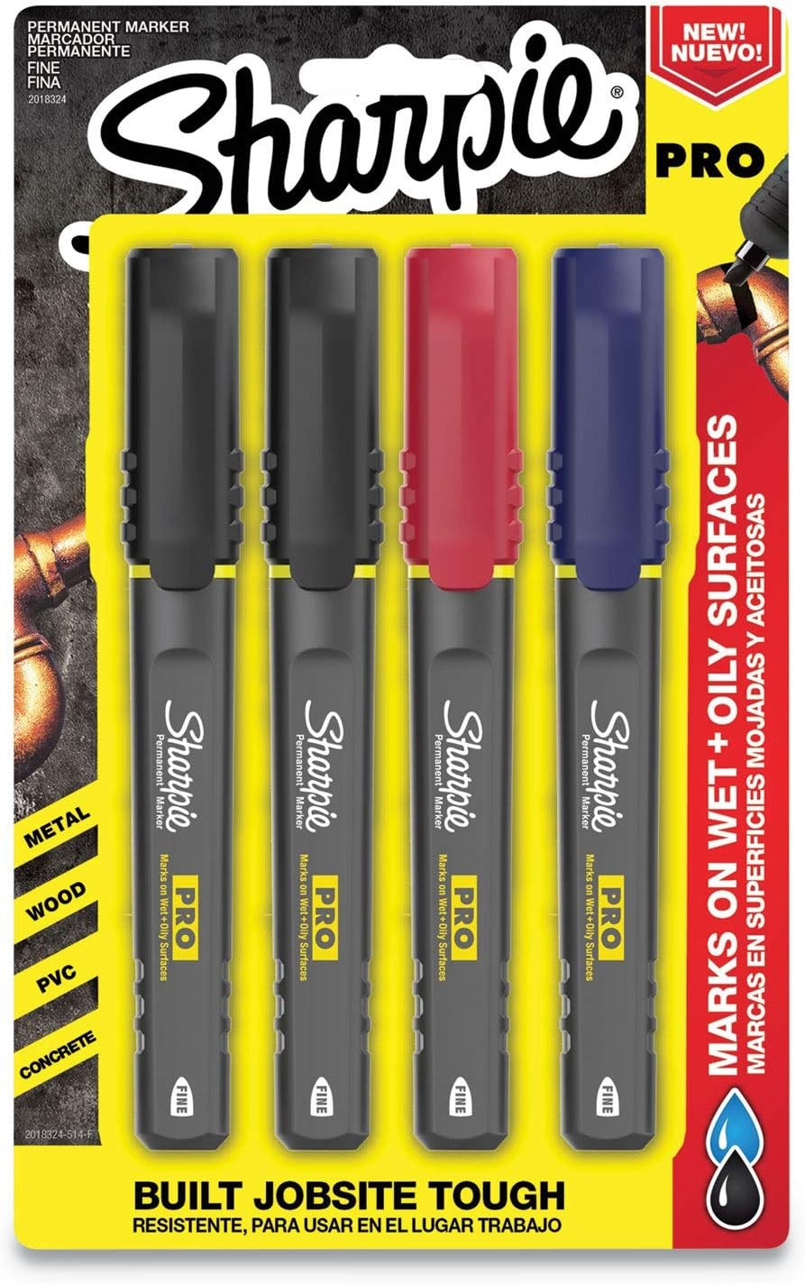 Pro Permanent Markers, Fine Point, Assorted Colors, 4 Count Built Jobsite Tough