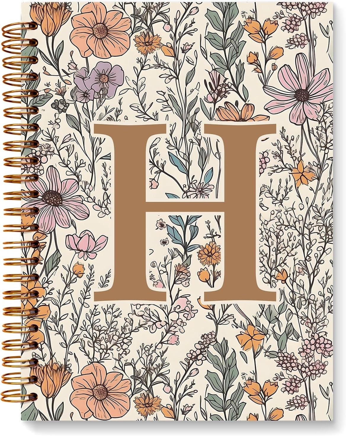 Vintage Boho Floral Personalized Notebook, Initial Letter H Notebook 5.5x8.3