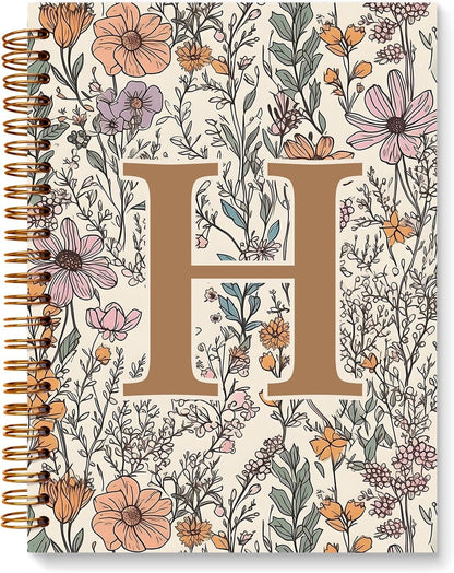 Vintage Boho Floral Personalized Notebook, Initial Letter H Notebook 5.5x8.3