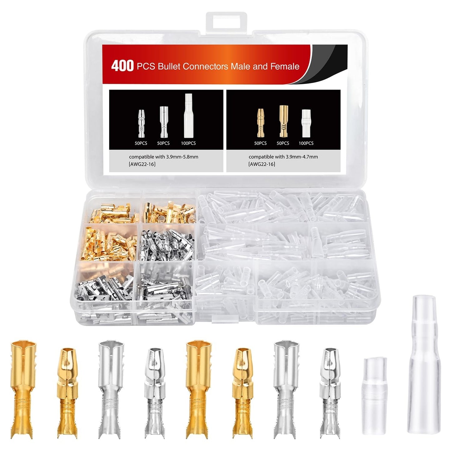 400PCS 3.9mm Bullet Connectors Male and Female Brass Wire Terminals Connector