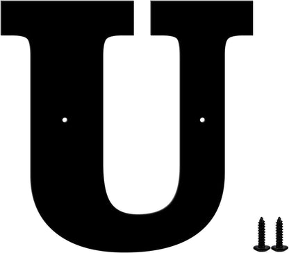 Modern Metal House Numbers and Letters - Weatherproof Black Coating, Black,U