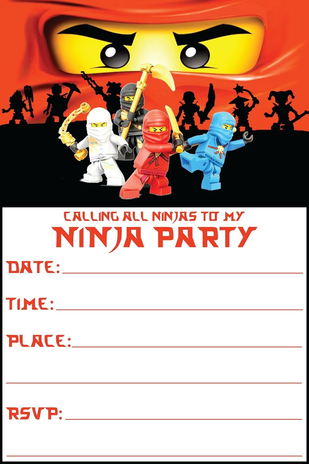 Set of 30 Ninja -Themed Happy Birthday Invitation Cards – Lightweight (230g)