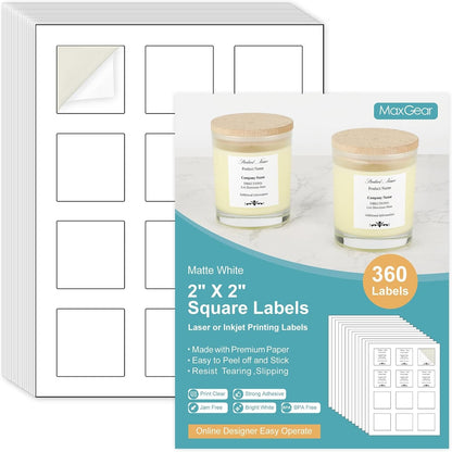 2" x 2" Square Labels, for Inkjet or Laser Printer Matte White Printable Sticker
