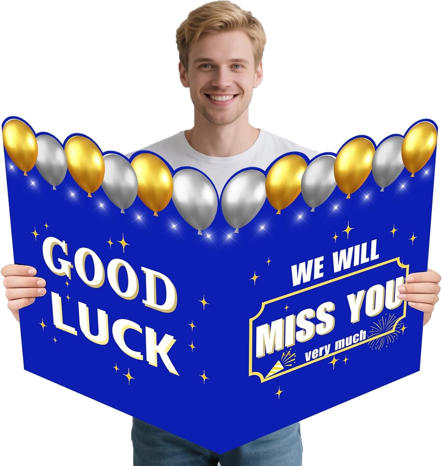 Large We Will Miss You Card with Envelope, Farewell Card for Coworkers, Blue