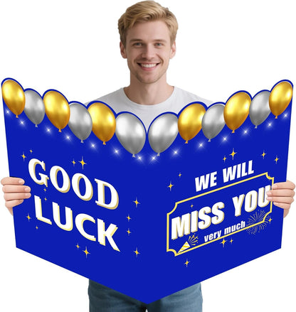 Large We Will Miss You Card with Envelope, Farewell Card for Coworkers, Blue