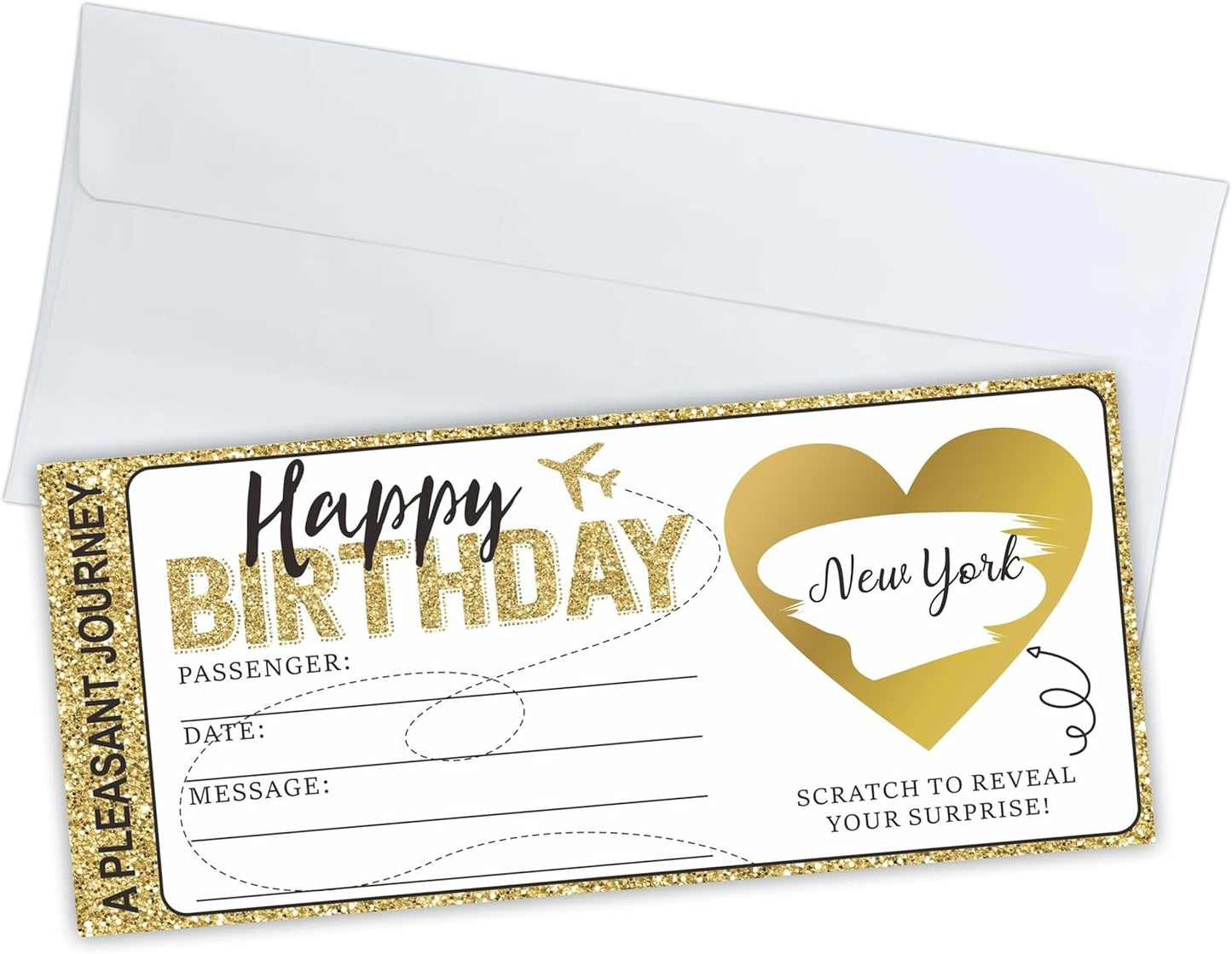 3.5" X 8" Boarding Pass Gift Ticket, Happy Birthday Surprise Reveal Cards