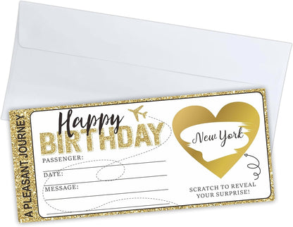 3.5" X 8" Boarding Pass Gift Ticket, Happy Birthday Surprise Reveal Cards