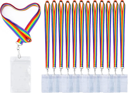 12 Pack Rainbow Lanyard for ID Badges, Colorful Durable Cruise Lanyard