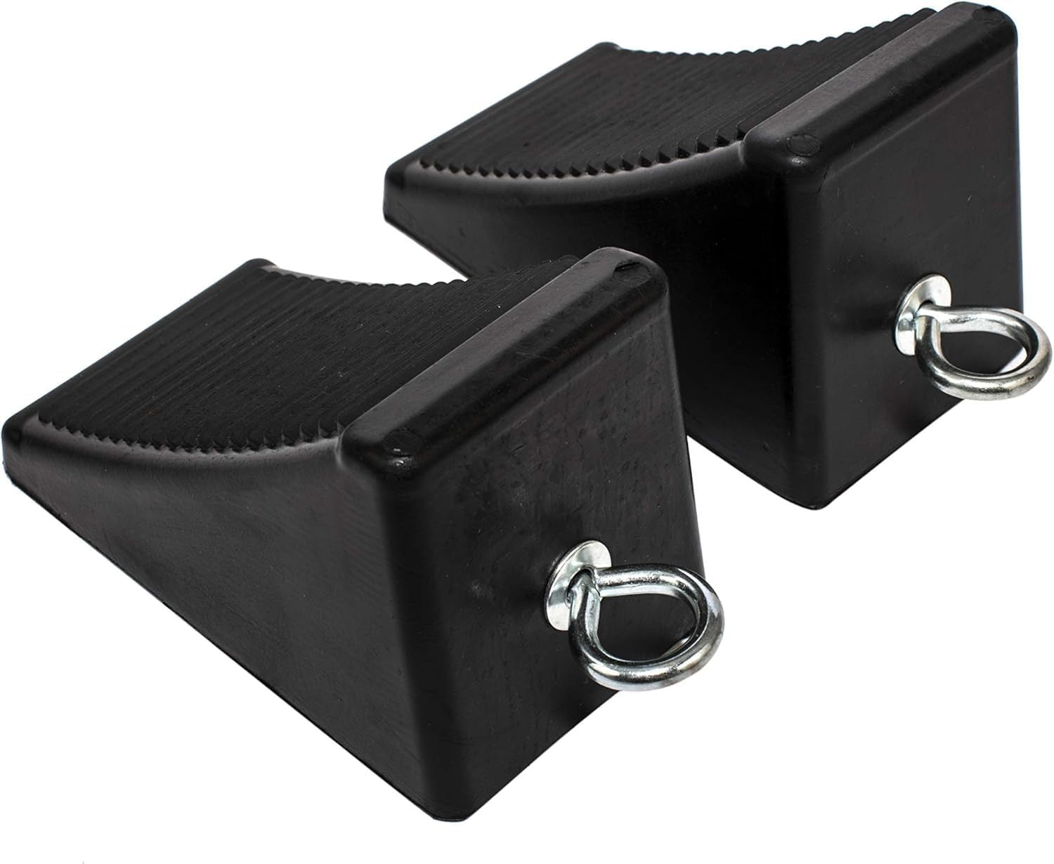 50011 Heavy-Duty Rubber Wheel Chocks with Eyebolt, Anti-Slip Design 2 Pack