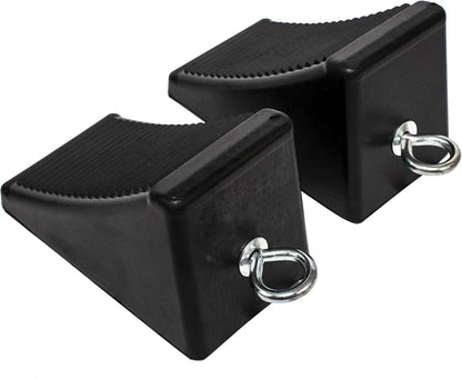 50011 Heavy-Duty Rubber Wheel Chocks with Eyebolt, Anti-Slip Design 2 Pack