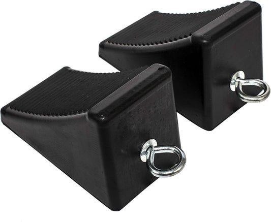 50011 Heavy-Duty Rubber Wheel Chocks with Eyebolt, Anti-Slip Design 2 Pack